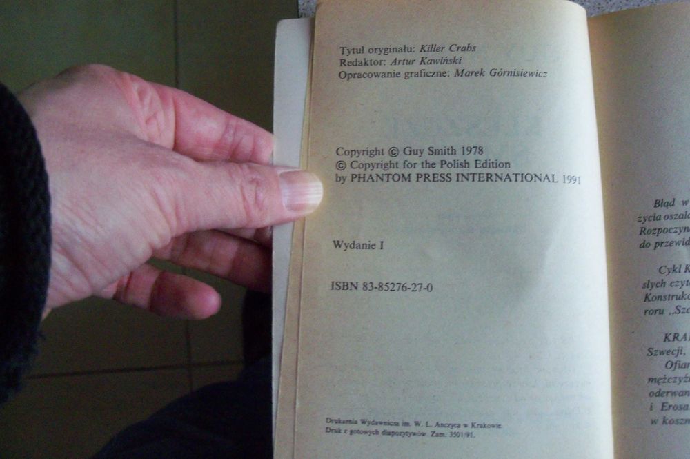 Książka "Kleszcze śmierci"horror Guy N.Smith 1991 wyd.I