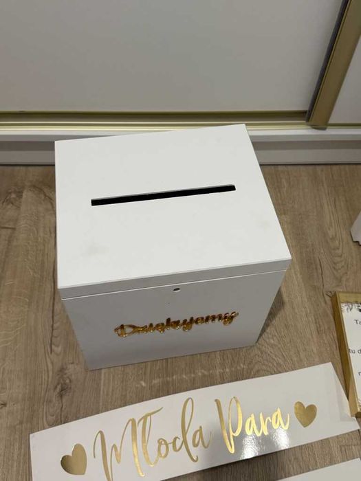 ŚLUB/WESELE Drewniane pudełko na koperty, pudełko na obrączki