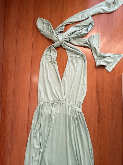 Vestido comprido verde agua