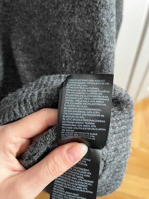 H&M XS 34 długi szary golf melanż