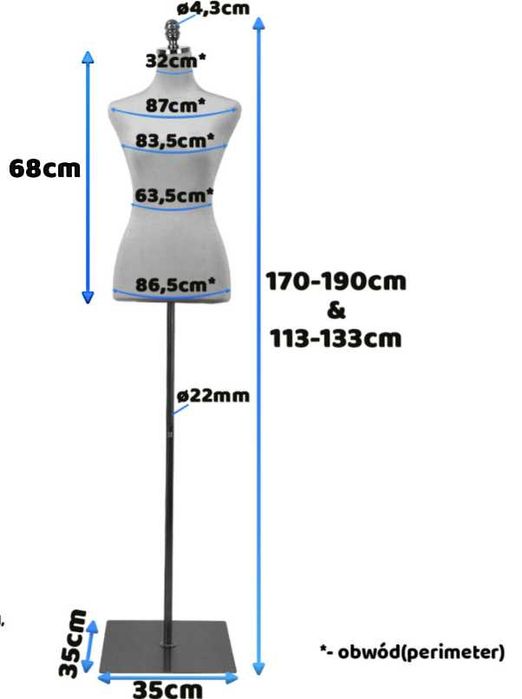 NOWY Manekin Krawiecki Welur Do Sklepu Witryn Regulacja Wysokości Tors