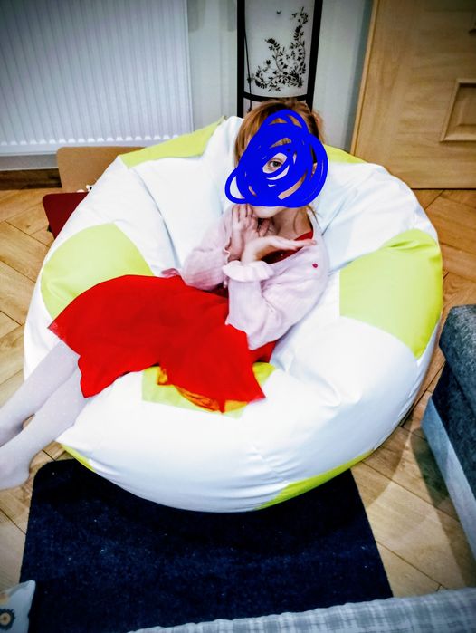 SPORT L Puf piłka, biało-zielony