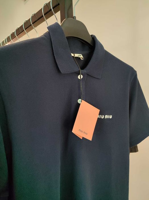 Поло Miu Miu Cotton Pique Polo Shirt Navy