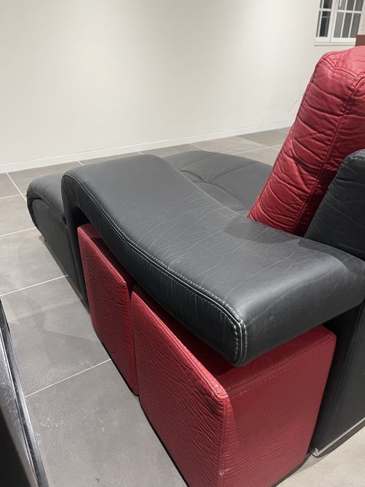 Sofá de Pele com Chaise Longue