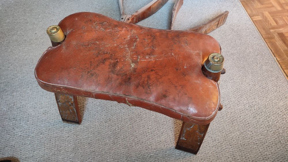 Krzesło, siodło na wielbłąda, podnożek, oryginał lata 60te Egipt