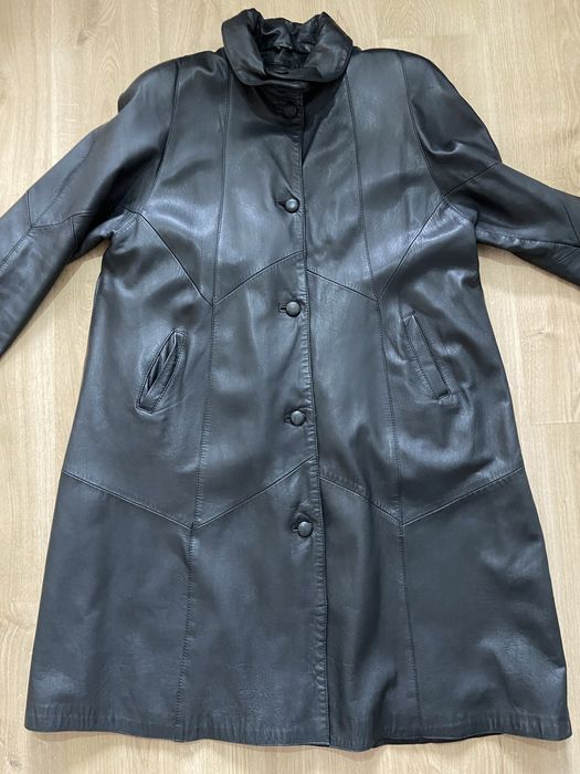 Via Divarci Chemise XXL długi płaszcz damski czarny skóra skórzany