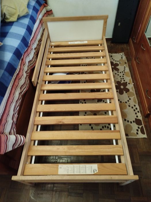 Estrutura cama c/estrado ripas em faia, 70x160 cm + colchão