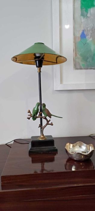 Elegante candeeiro - motivo pássaros - verde e preto (novo)