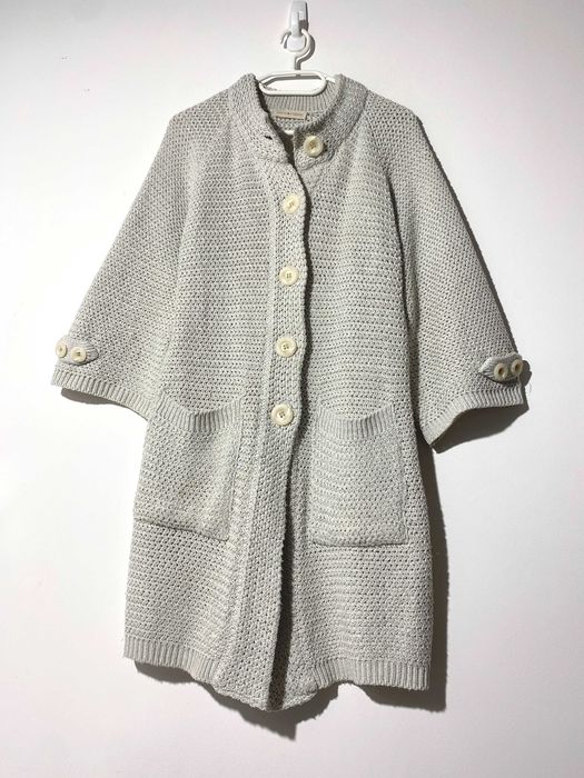 sweter szary srebrna nitka kimono kardigan z kieszeniami bawełna S 36