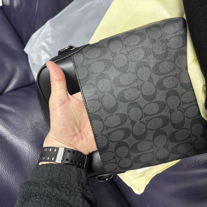 чоловіча сумка Coach монограма чорна Коач Коуч месенджер барсетка