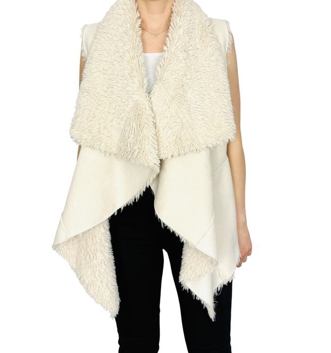 Kremowa kamizelka z zamszem i misiem XS 34