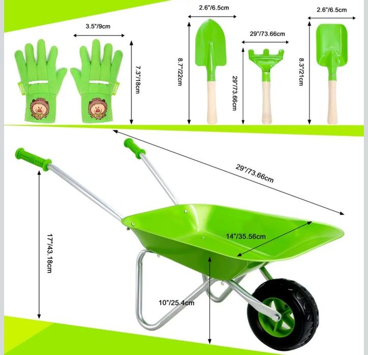 Metalowa taczka dla dzieci+akcesoria