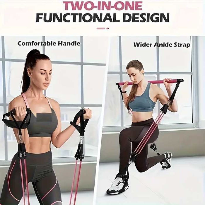 14 pçs bastão de Pilates com cinta de resistência, puxador multifuncio