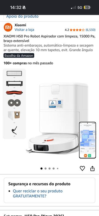 Aspirador robô Xiaomi H50 15000 PÁ