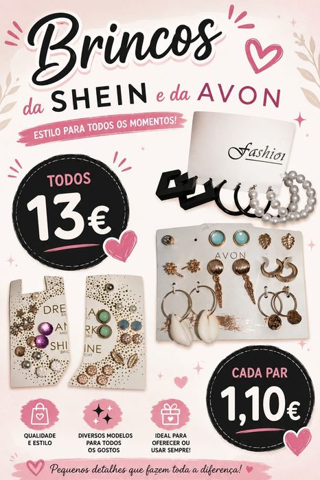 Brincos da SHEIN e da AVON