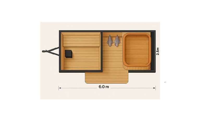 Mobilna sauna z jacuzzi piecem schodki balia basen transport