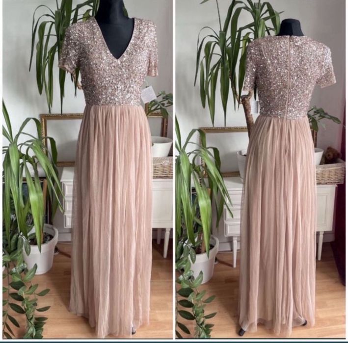 Maya deluxe cekinowa sukienka maxi tiulowa M 38 L 40