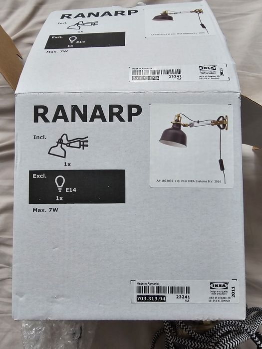 Lampka ścienna Ikea Ranarp czarna loft
