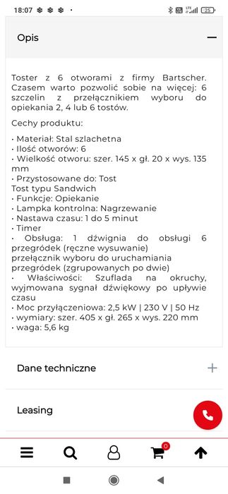 Toster gastronomiczny bartscher ETS 6 na 6 kromek