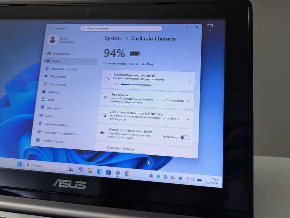 Laptop Ultrabook ASUS Ekran Dotykowy Stan Idealny SSD i3 Bat 5h WIN11