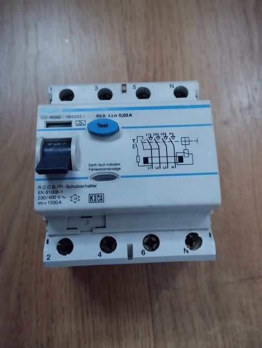Устройство   захисту відключення Hager CD 463G, 6ka,63A,30mA,380V.