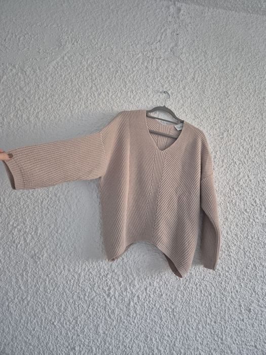 Asymetryczny Sweter varlesca oversize uni wełna beżowy XS S M L