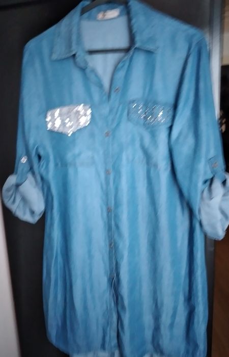 Vestido ou camisa italiano de ganga fina, tamanho XL