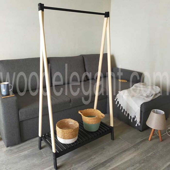 Ручна робота рейл для одягу з твердої породи деревини вішалка стелаж