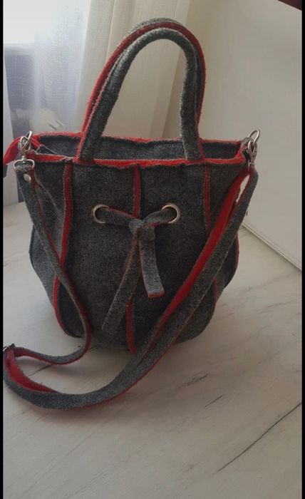 Super szara torba/worek do ręki i na ramię zapinana Filc