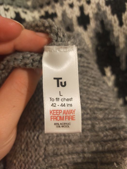 Wzorzysty sweter dziadka vintage z domieszką wełny TU