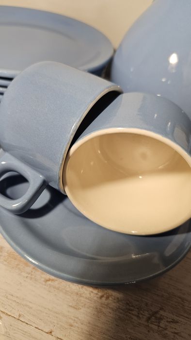 Serwis do kawy/herbaty PRL, błękitny. Design Vintage".