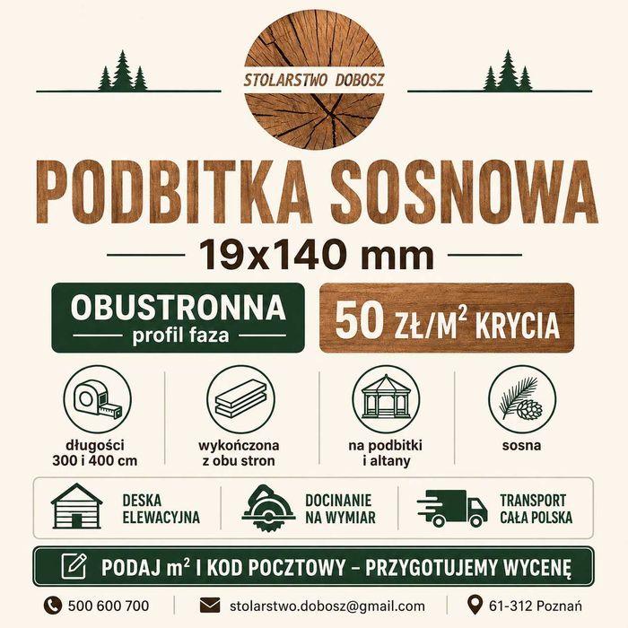 Podbitka sosnowa obustronna 19x140 mm | Deska elewacyjna