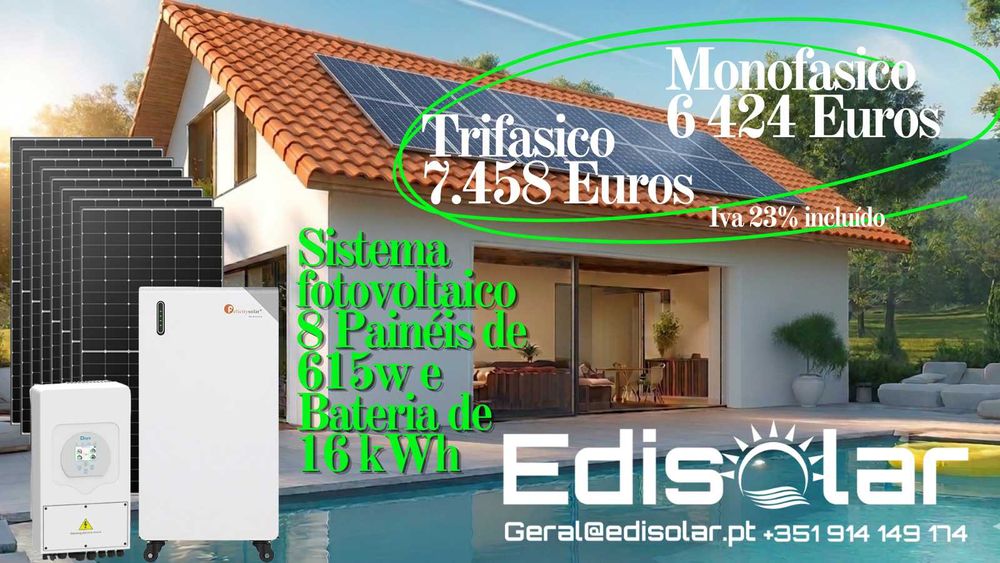 Painéis fotovoltaicos com bateria de 16 kWh