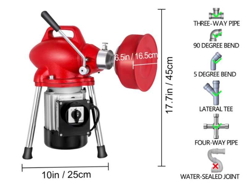 MASZYNA do CZYSZCZENIA RUR odpływów 6 wymiennych końcówek
