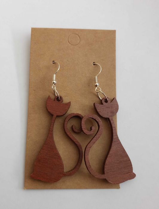 Kolczyki drewniane koty - malowane ręcznie