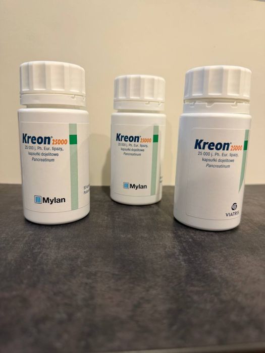 Креон 25000 капсули тв. з гастрорезист. гран. по 300 мг №50 у флак.