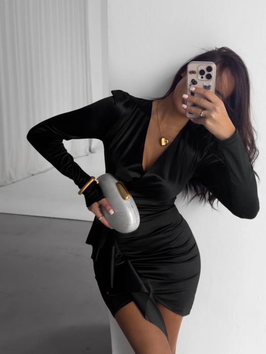 Сукня шовк шовкова з рюшами чорна бордо смарагд зелена