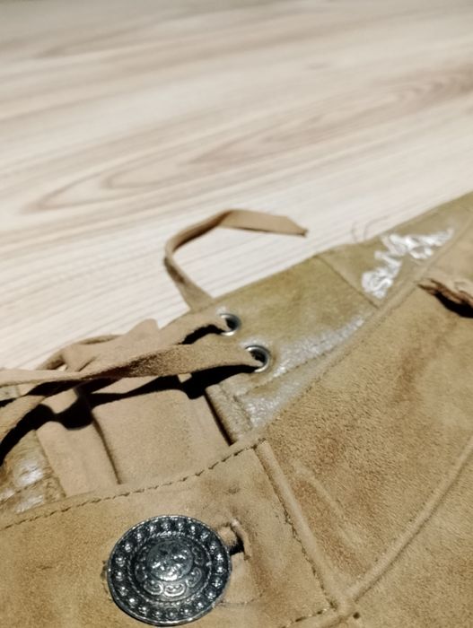 Musztardowe Damskie Skórzane Spodnie Country Western