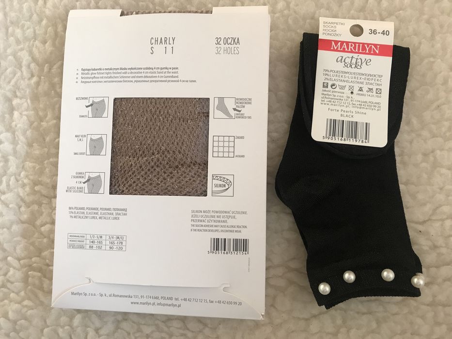 Zestaw eleganckie, imprezowe rajstopy, skarpetki z perełkami Marilyn