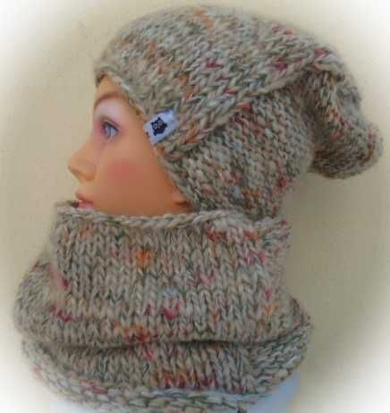 cieplutki komplet czapka + komin tuba wielokolorowy  hand made