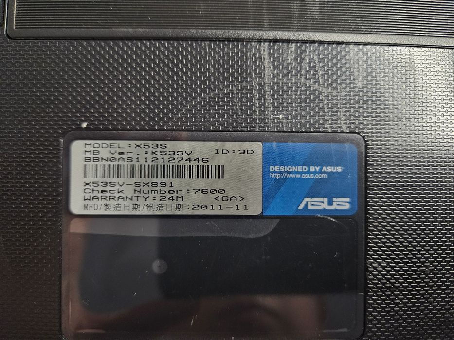 Laptop Asus K53SV i7 8Gb 256 Gb SSD GeForce GT540 15,6"