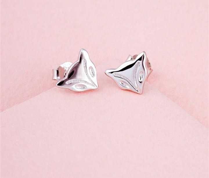 Srebrne kolczyki dla dziewczynki lisek