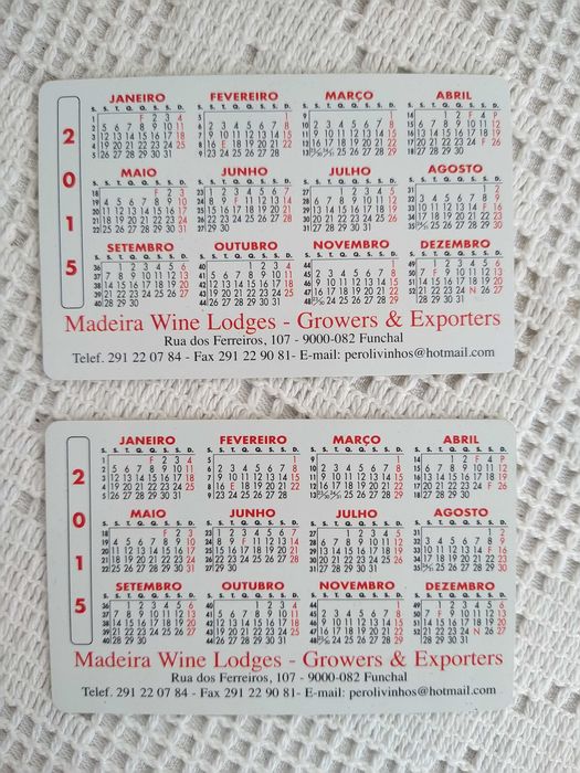 Calendários dos vinhos Pereira D`Oliveira - 2015