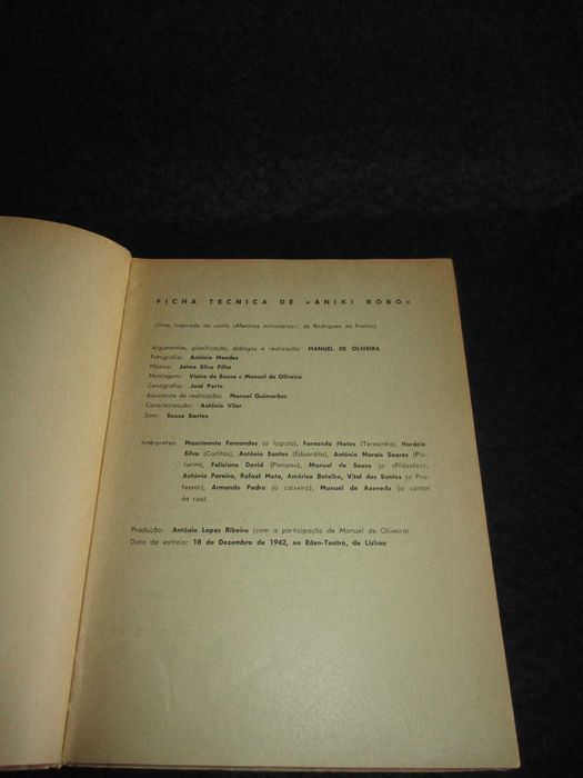 Livro Aniki-Bóbó Planificação do filme Manuel de Oliveira
