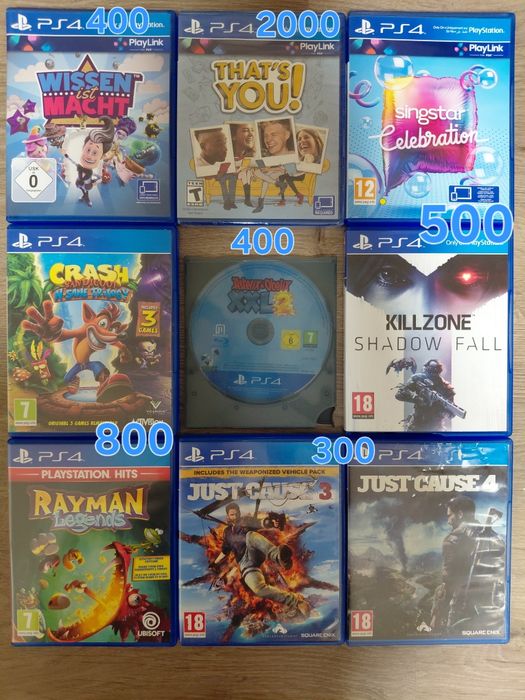 Лот ігор для sony PS4/5: Crash, Rayman, Знання сила, Це ти, Singstar Celebration, Killzone, Just Cause 3 4