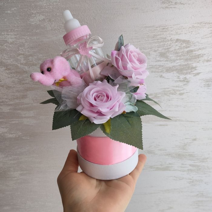 Flowers box prezent na narodziny chrzest dla dziewczynki