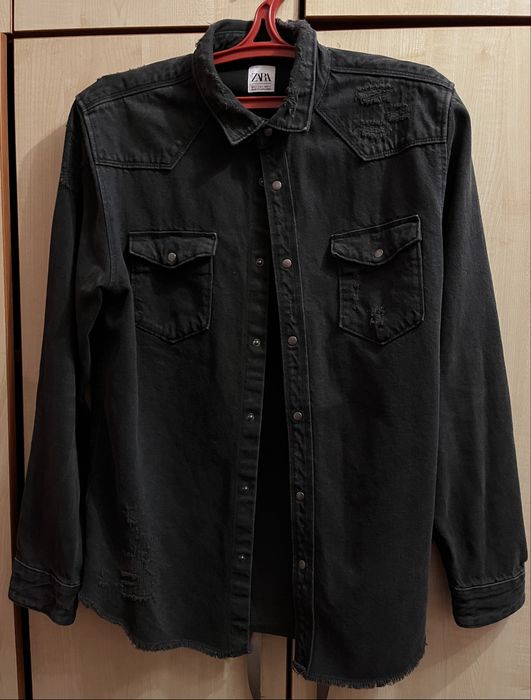 Zara Джинсова Рубашка Distressed denim