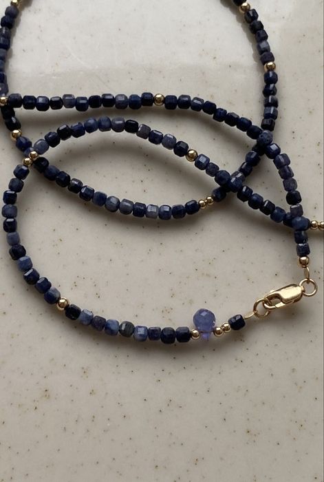 Dlugi naszyjnik z szafirów i tanzanitu, szafir tanzanit, Goldfilled 14