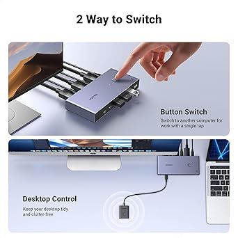 UGREEN Przełącznik KVM 8K 60 Hz 2PC 1 Monitor z USB 3.0