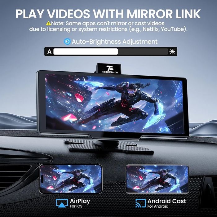 Бездротовий CarPlay та Android Auto Tecxerllon 10,26 дюймів з 4K відеореєстратором, камерою 1080P, GPS, Airplay та дзеркалом